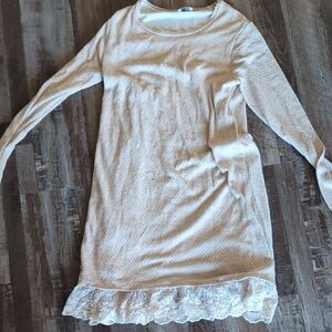 Cream Long Sleeve Dress with Lace Hem